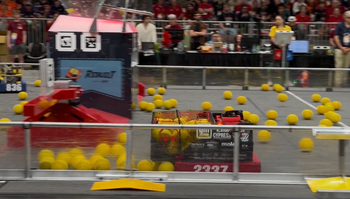 Team2337's tweet photo. We won our first finals match with the score of 610-565!! Thank you to our alliance partners Team 6324, The Blue Devils, Team 4946, The Alpha Dogs, and Team 2877, LigerBots for the exciting match! Come to YouTube to watch Finals 2: https://t.co/6S1EGuAkqb https://t.co/5eKRctxzV4