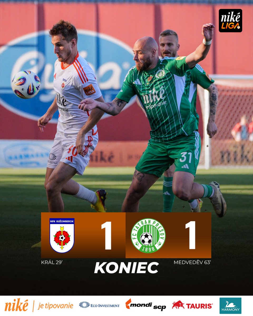 MFK_Ruzomberok's tweet photo. Zápas s Prešovom sa končí remízou 1:1.

#nikeliga #nasaliga #mfkruzomberok #ruzadotoho https://t.co/VDkALUnSKj