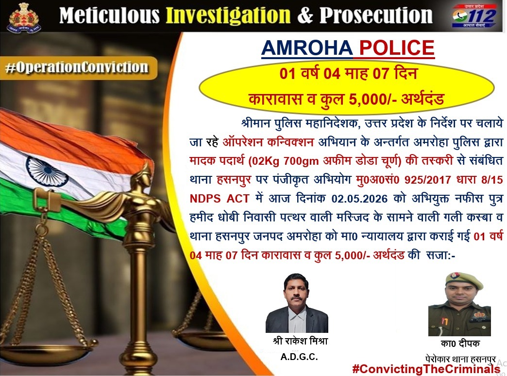 digmoradabad's tweet image. श्रीमान @dgpup द्वारा चलाये जा रहे #OperationConviction अभियान के अन्तर्गत @digmoradabad @IPSMUNIRAJ G के निर्देशन में परिक्षेत्र के जनपदों एवं अभियोजन विभाग के प्रयास से मा0 न्यायालय द्वारा विभिन्न अपराधों में अभियुक्तों को कारावास एवं अर्थदण्ड से दण्डित किया।
#UPGovt #UPPolice