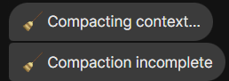 flesheatingemu's tweet photo. one thing i noticed with codex harness for claw is the steering may wait to inject messages, sometimes it waits a loooong time like after the whole agent loop to "steer" instead of steering after the next tool call ends

also yes the last message seems to get dropped for some reason, causing the openclaw dashboard chat session thread to differ wildly from what i see in Signal (massive message chunks not sent to signal)

and then there are these ominous "Compaction incomplete" warnings, not sure what that's about, it seems to keep working alright afterward, but it sounds bad