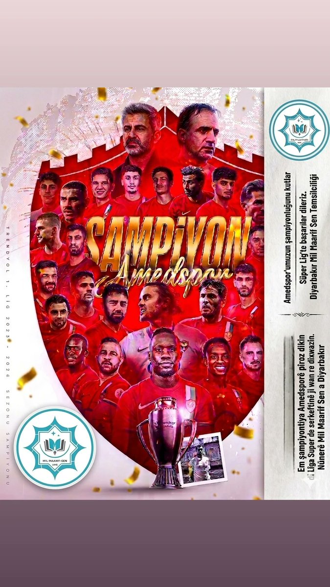 Güzel şehrimizin takımı Amedspor'un şampiyonluğunu kutlar Süper Lig'te başarılar diliyorum. 
#Amedspor #süperlig #TrendyolSüperLig #amed #diyarbakır #diyarbekir #gs #fb