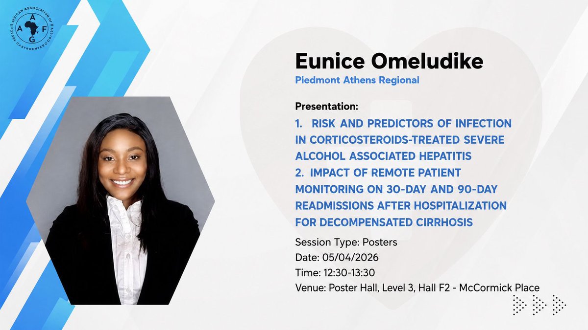 AAFG_2021's tweet photo. Join @DrEKOmeludike at  @DDWMeeting 

She is an internal medicine resident.

#FutureGastroenterologist 

#DDW2026 https://t.co/YtWecS9hoW
