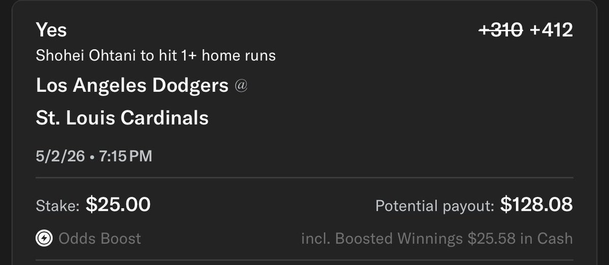 ClarenceBets's tweet image. MLB Home Run Booosted

Shohei Ohtani +412 .63u

It’s Sho Time

#mlb #prop #parlay #sgp #bet #wager #ev #sharp #homerun #clarencebets #dinger #freepicks #sportsbetting #dodgers
