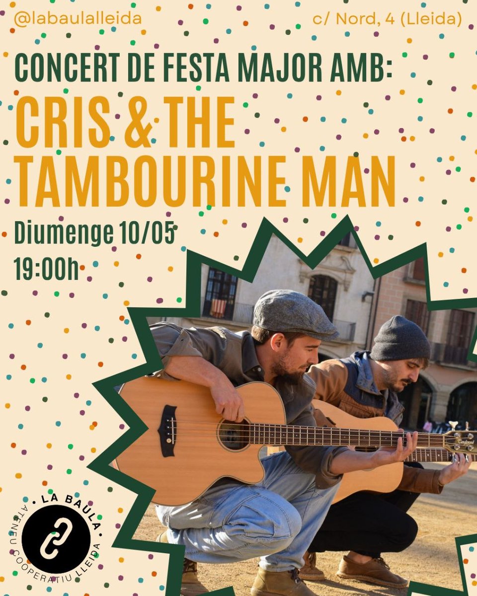 labaulalleida's tweet photo. PER FESTA MAJOR, TOTES A LA BAULA! 🥳✨

🎶 12h Vermut Musical amb Gascón &amp; Martí
🥘 14h Dinar Popular
🎸 19h Concert de Festa Major amb Cris &amp; The Tambourine Man

⚠️Reserva el teu tiquet per al dinar aquí:
https://t.co/xNorFRpACo

Us esperem a totes!🎊 https://t.co/FnCe5q8hkU