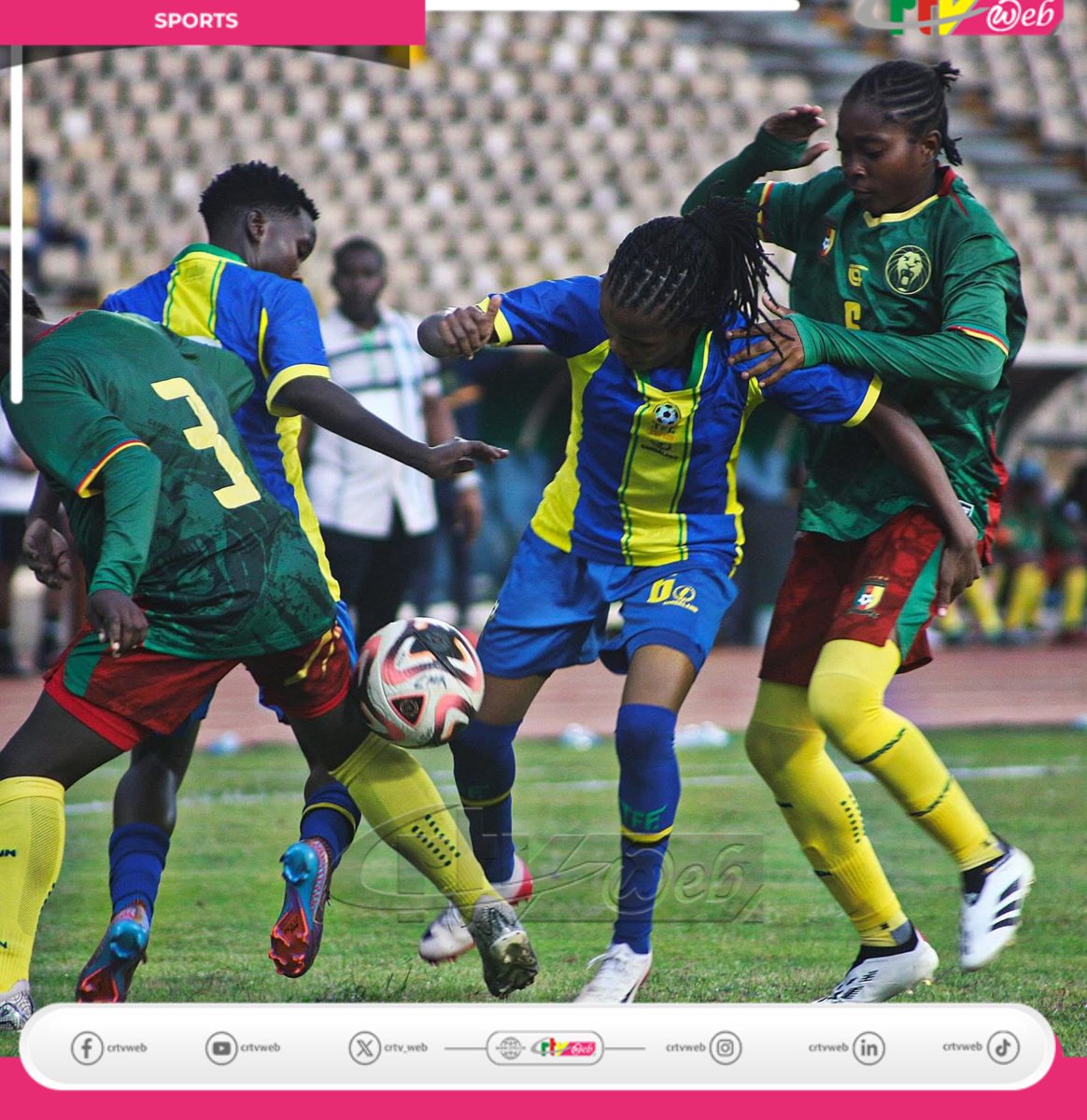 CRTV_web's tweet image. ⚽️ #Football

Full Time🇨🇲🇹🇿

  🇨🇲 #CAMEROON 3️⃣ 🆚 1️⃣🇹🇿 #TANZANIA
Winfrida Hubert ⚽️(14’) 🇹🇿 
Myriam Maéva Nyadjou Wamen  (41’, 48’) 🇨🇲 ⚽️⚽️
Christian Kiki Maeva ( 45’ + 4’)🇨🇲 ⚽️

📅 02 Mai 2026
⏰ 90’ + 4’
🏟️ Ahmadou Ahidjo
📍 Yaoundé - Cameroun

#U20FIFAWWC2026Q| #CMRTANZ|