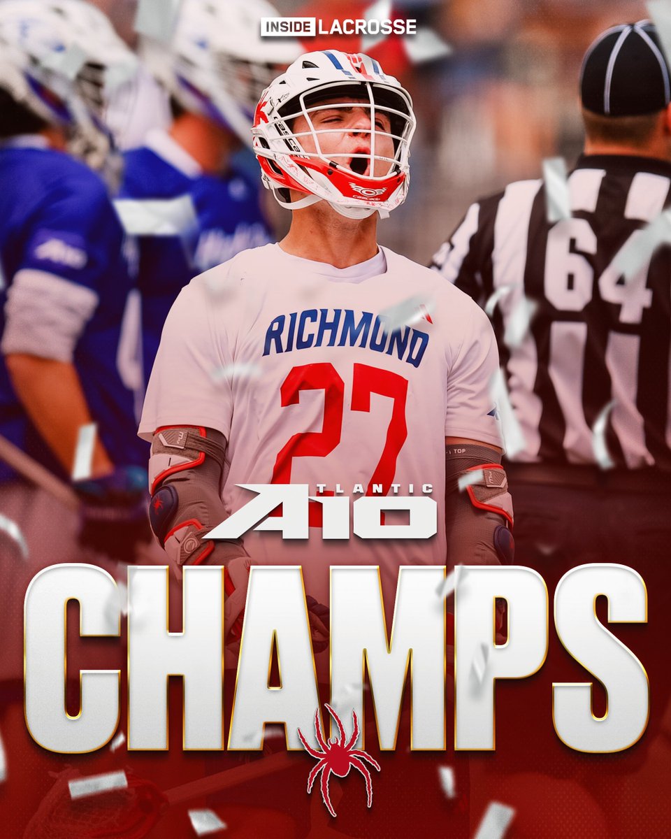 Inside_Lacrosse's tweet photo. RICHMOND TAKES THE @atlantic10 TITLE! 🏆

@SpiderMLAX defeats St. Joe's, 8-6, to win their second straight conference tourney title. https://t.co/XzJuakXw03