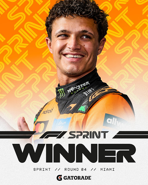 pablo475daniel's tweet photo. Con la victoria de LANDO NORRIS y su MACLAREN asiendo el uno dos esos son los resultados finales de la carrera Sprint de MIAMI y los ocho que suman puntos hasta dentro de un rato para disfrutar de la clasificación https://t.co/J5cLSfhjCL
