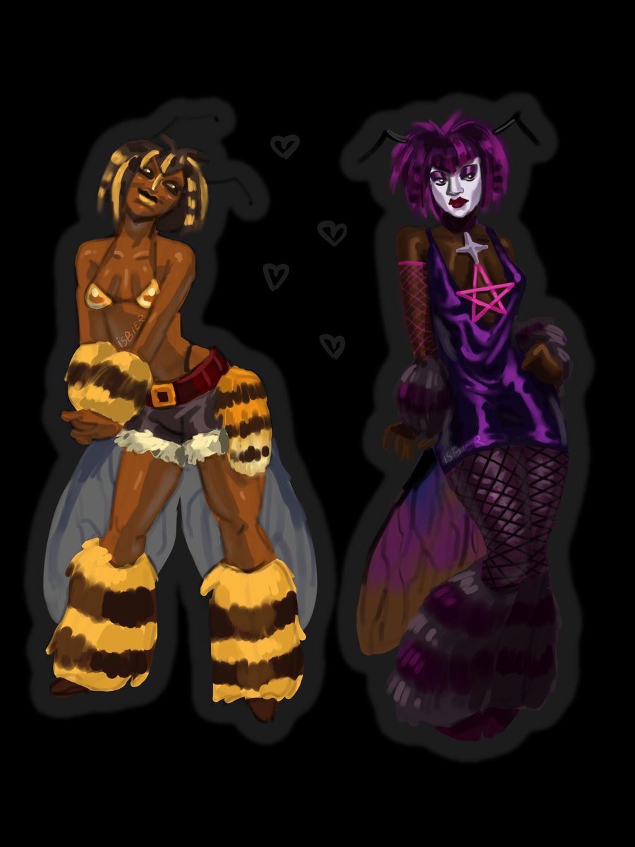 Isbier_'s tweet image. Some time ago I made these designs 
#lesbians #bees #wlw #procreate #design #oc #women #goth #poc #scene #emo #love #illustration  #purple #yellow #bikini