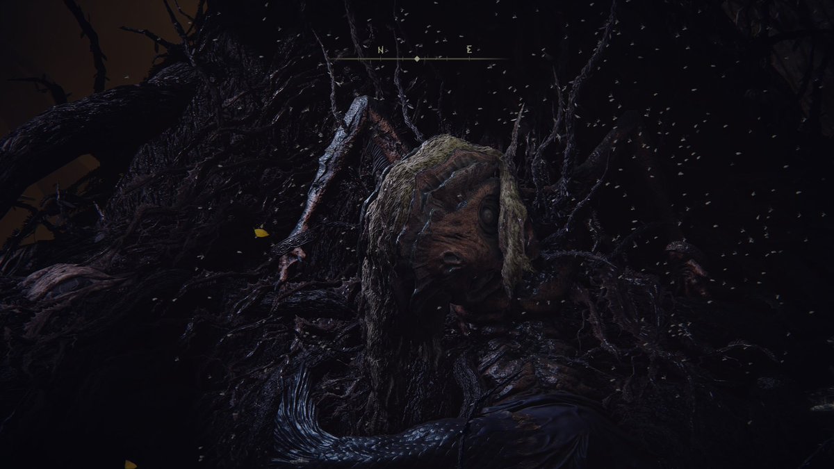 in the aftermath of the night of black knives, where godwyn the golden perished in soul alone, his soulless corpse continued to live on, infecting the roots of the erdtree with deathblight. here, the two hallowband half-wheels are rejoined, and with it, a mending rune is birthed.