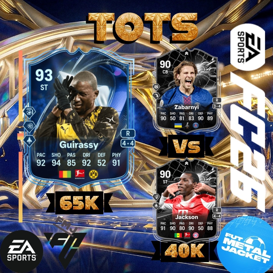 FUTMetalJacket's tweet photo. Infos du 02/05 sur #FC26 :

DEMI RETOUR EN SHOWDOWN ET MENTION HONORABLE CE SOIR 👀💪🏻🥵🥶🫪

🧩 SERHOU GUIRASSY 93
🧩 LLLIA ZABARNYI VS NICOLAS JACKSON
🧩 Renfort 8X 83+ Bundesliga et GPFBL
🧩 DÉFI 6 TOTS ( COURAGE 💪🏻)

🧬Maîtrise des courbes (max 88/gratuit)

TOUTES LES INFOS TOTS FC26 AVEC FMJ
