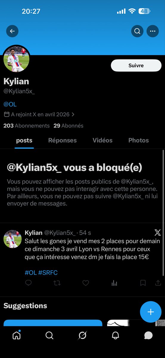 alextoosad's tweet image. achetez lui pas de places scammeur de merde #OL #SRFC places ol rennes