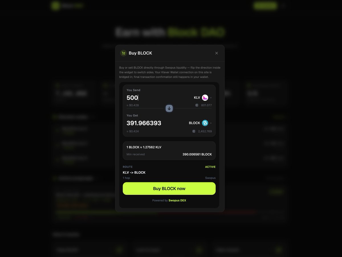 Swopus DEX widget is here ⚡️

Partners can now embed a custom Swopus swap widget directly on their own website, tuned to match their brand. blockdao.io 👀