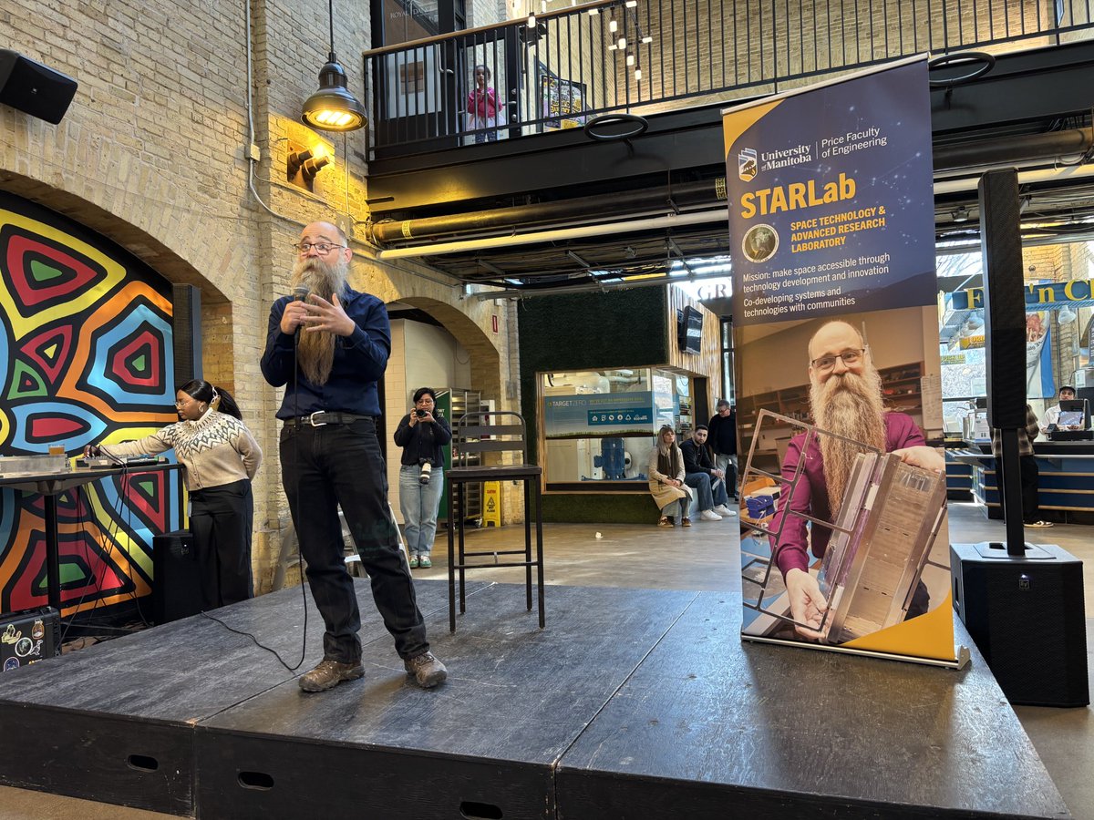 RASC_Winnipeg's tweet photo. Dr. Philip Ferguson, Professor of Aerospace Engineering at the University of Manitoba &amp; Director of STARLab, spoke to a packed house at 'Lectures &amp; Lagers' at The Forks Market on April 30, 2026.

https://t.co/kz3lVADsY1

#umanitoba #STEM #theforkswinnipeg #winnipeg #manitoba https://t.co/NYsO0Nh03f