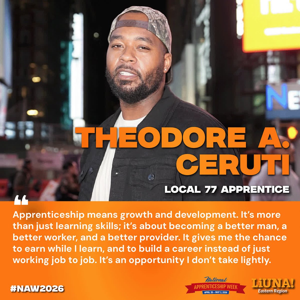 NJLaborersPAC's tweet image. 💪 It's #NAW2026!

Meet Theodore Ceruti, a @LIUNA Local 77 #Apprentice:

"With LIUNA, what I put in is what I get out.

"LIUNA showed me how to build something the right way, w/hard work, discipline &amp;amp; consistency.

"It's not just a job, it's a foundation I can build my life on."