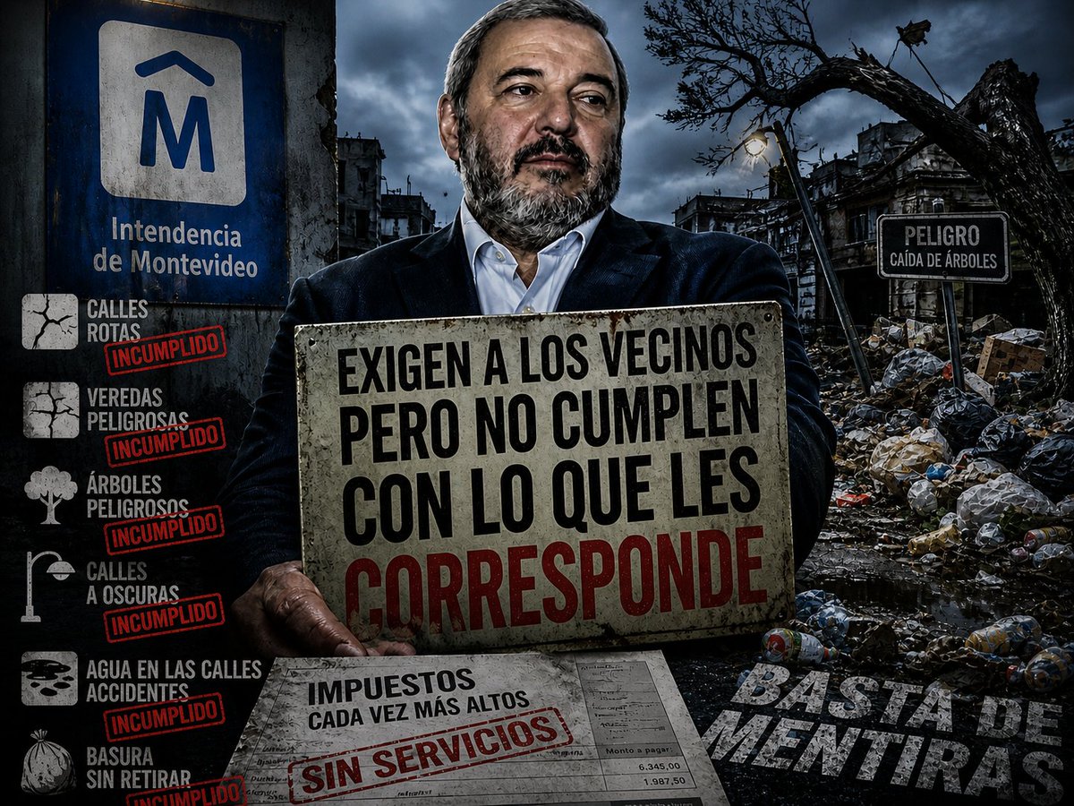 La Intendencia de Montevideo viene a fiscalizar a los vecinos.
A controlar, a exigir, a sancionar.

Y está bien… **si primero se mirara al espejo.**

Porque es inaceptable que quien no cumple, pretenda ponerse en juez.

Calles rotas.
Veredas peligrosas.
Árboles sin podar que son