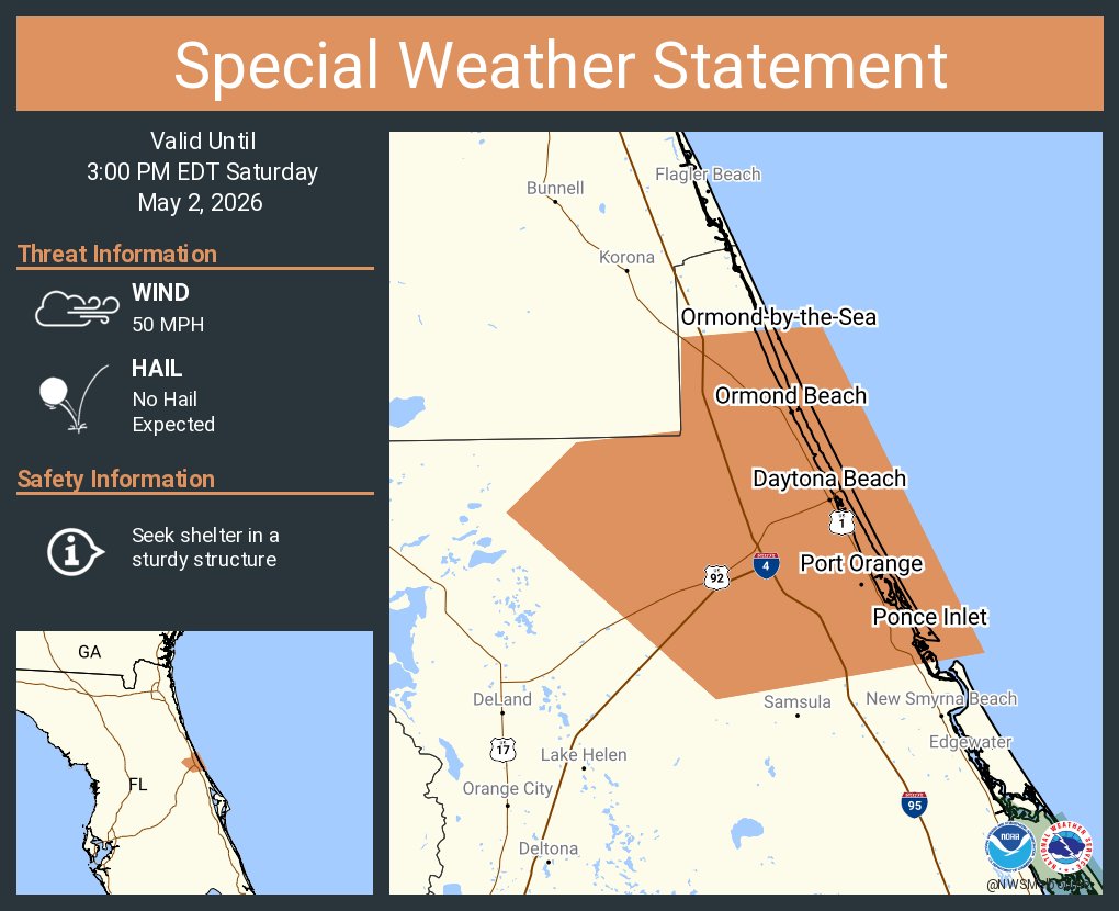 A special weather statement has been issued for Daytona Beach FL, Port ...