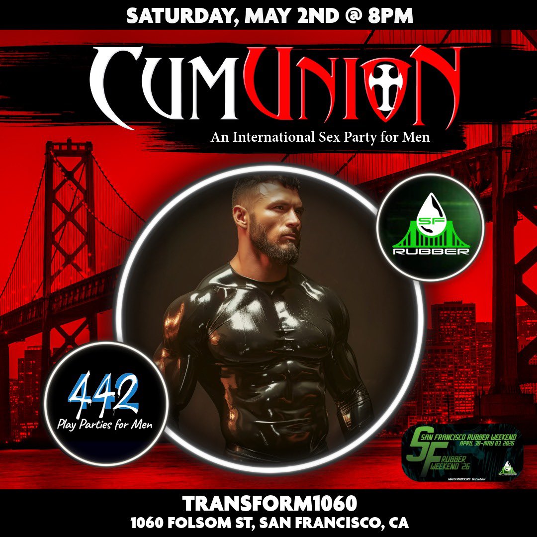 442Events's tweet photo. 🚨TONIGHT
Saturday, May 2nd @ 8:00pm

➡️ CUMUNION - SAN FRANCISCO
Internationally Held Sex Party for Men

⛓️ SF RUBBER WEEKEND EDITION

📍 Transform1060
1060 Folsom St, San Francisco, CA
(Between 6th & 7th Streets)

💵 Entry: $30 at the door (cash only!)
🎟️ Advance Tix: $25 (+ tax/fees)

✅ For more info visit https://t.co/VsvOLbgOTI and https://t.co/awPcGrGaYq.
