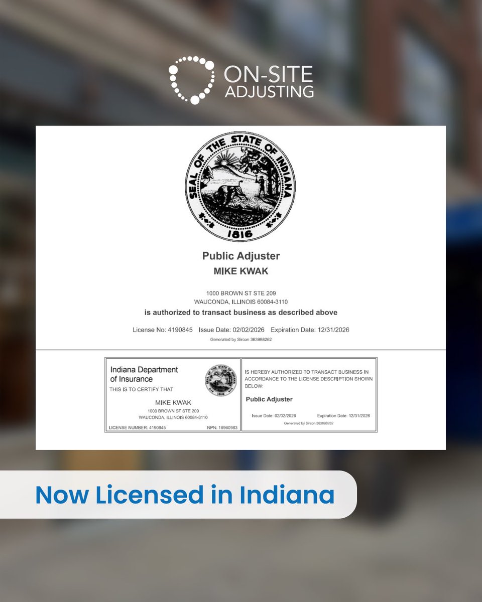 OnAdjusting's tweet image. 🥳 Now licensed in Indiana!
If your settlement feels off — get a second opinion 😉
Property damage is stressful.
Your claim process shouldn’t be 🤝
#PublicAdjuster #Indiana #InsuranceDispute #Policyholder