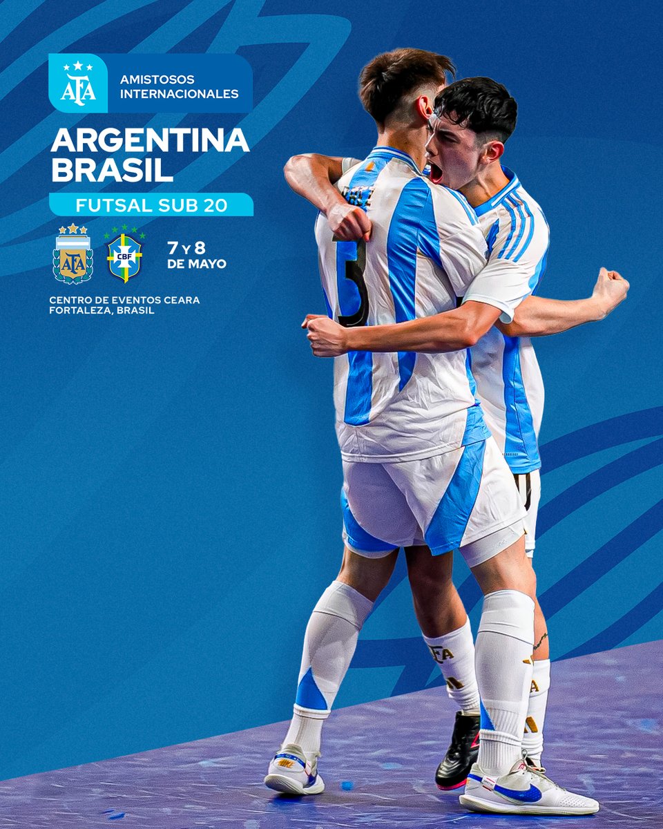 Argentina's tweet image. #Futsal La Selección #Sub20 viaja el martes a Brasil para la disputa de dos partidos.

El "Desafío" será el 7 y 8 de mayo en la Ciudad de Fortaleza.

📰 t.ly/GHapA

¡Vamos #Argentina! ¡Vamos los Pibes! 💪💪💪