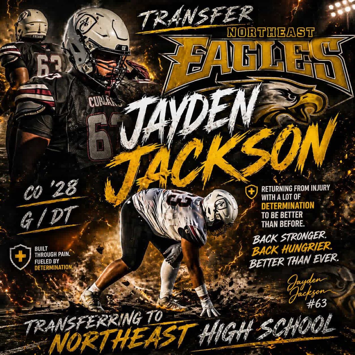 Jayden_jackson3's tweet photo. Due to moving locations, I will be transferring to Northeast High School.
#agtg #longlivemymomma #eaglepride🖤💛 https://t.co/DmscQNrPXE