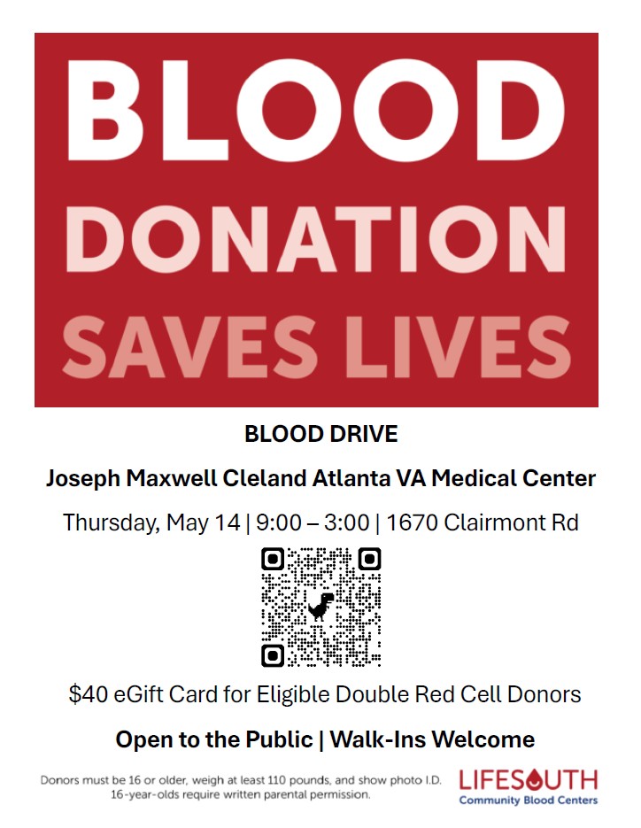 AtlantaVAMC's tweet image. Open to the public and walk-ins welcomed.  

#SaveLives #DonateBlood #AtlantaVA