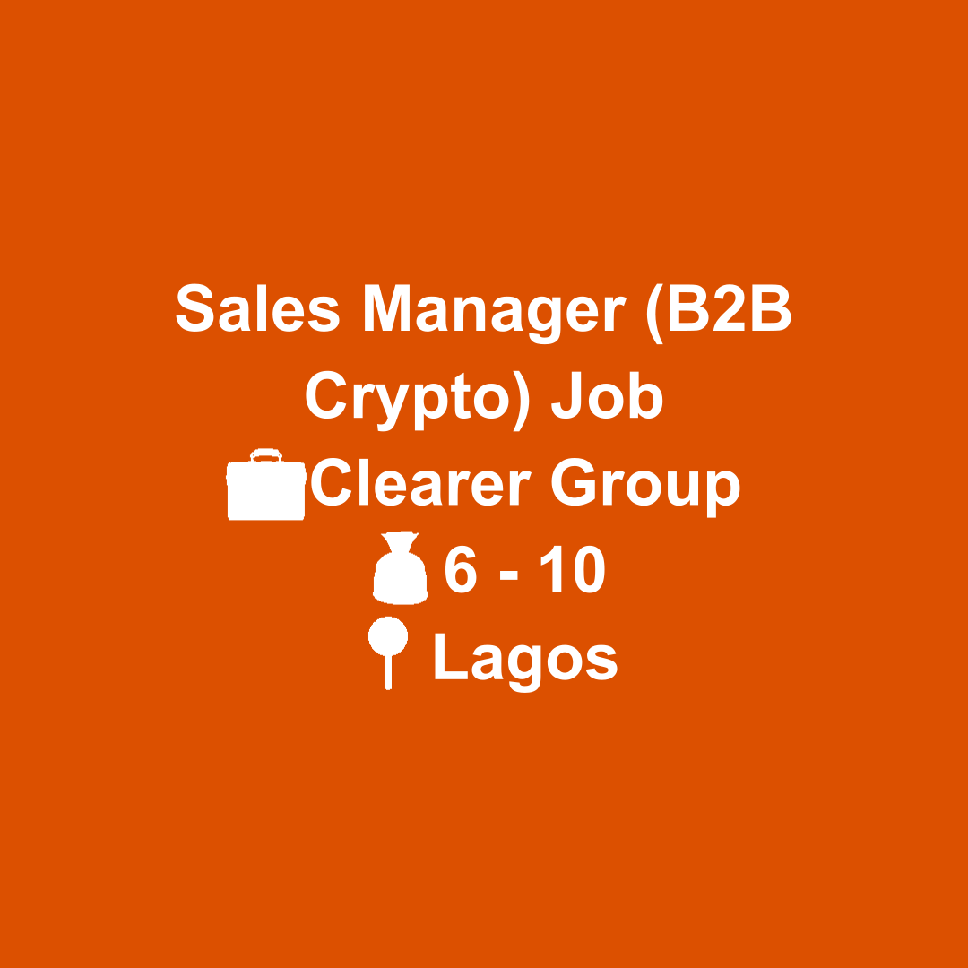 jobfetcher's tweet image. Are you passionate about crypto and sales? This Sales Manager role at Clearer Group in Lagos might be your next big adventure! 🚀  
jobfetcher.org/jobs/view/sale…  
#jobs #salesmanager #crypto #Lagos #careeropportunity