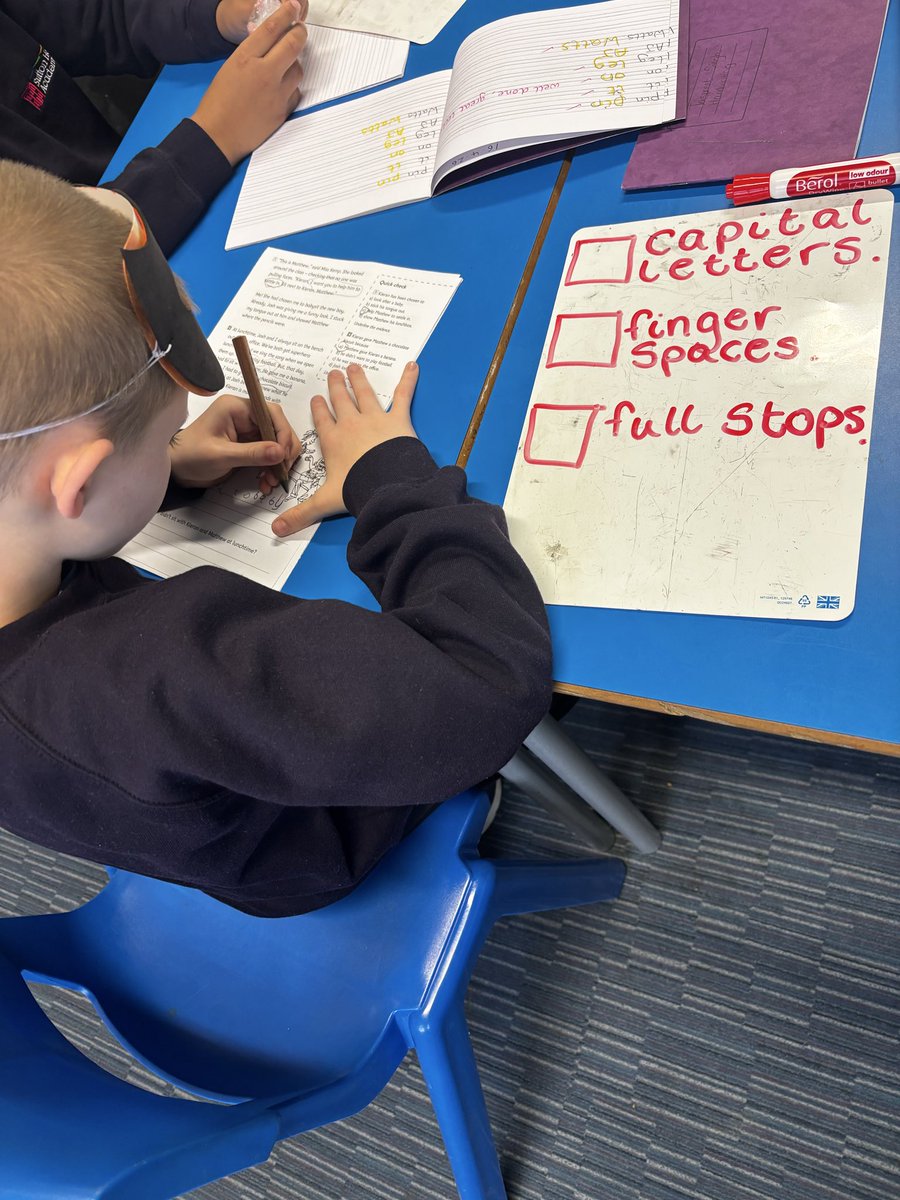 _SuttonHouse_'s tweet image. Using a simple self-checklist in phonics today: ✔ Finger spaces
✔️ Capital letters ✔ Full stops
Amazing to see pupils taking ownership of their writing and spotting their own improvements! #phonics #primaryteaching