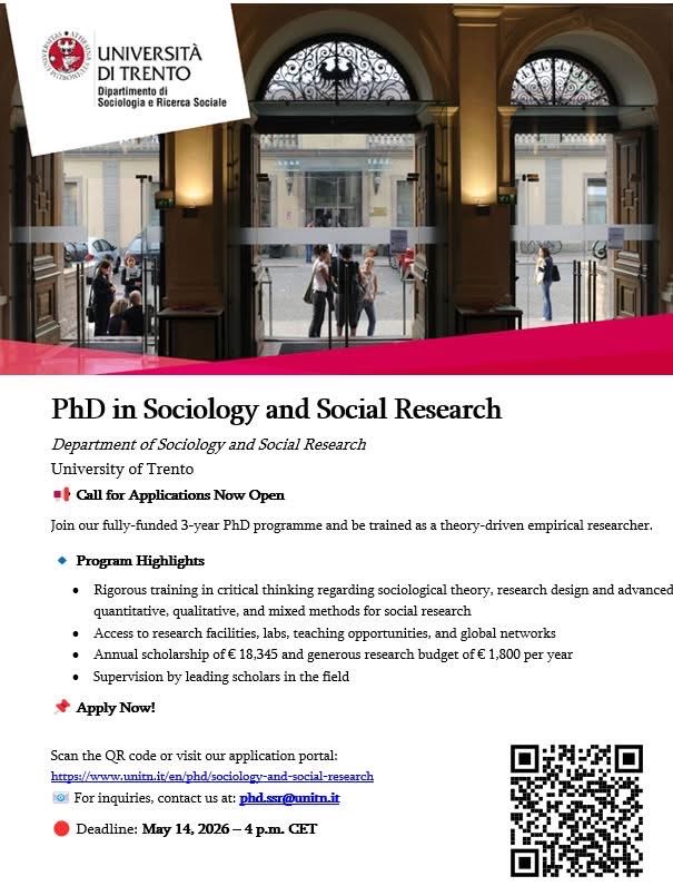 MrsScotty_M's tweet photo. Accepting applications for the PhD in Sociology and Social Research at Università di Trento https://t.co/pO30EUfJuG