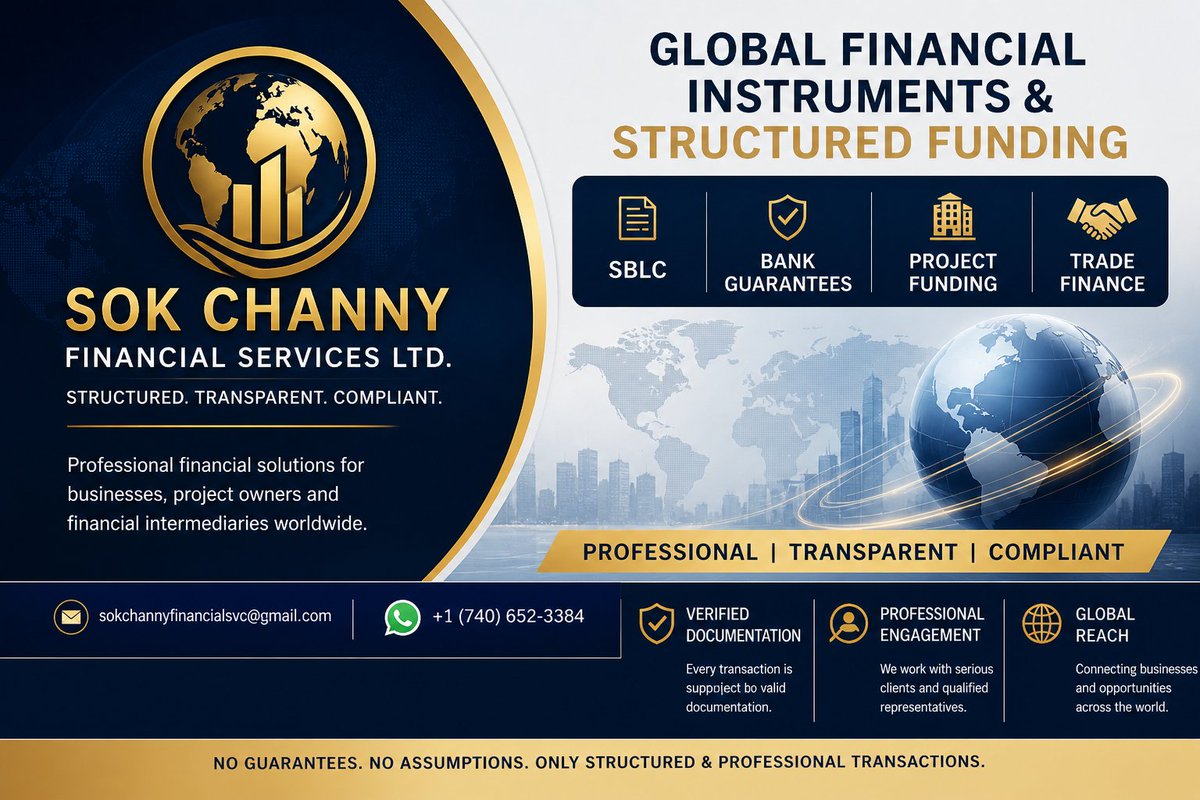 channyfinancial's tweet photo. SBLC | BG | Project Funding

Structured deals only.
No hype. No shortcuts.
For serious clients &amp; brokers.

📩 Email / WhatsApp to connect

#SBLC #TradeFinance #Funding https://t.co/v3BV3TWKYP