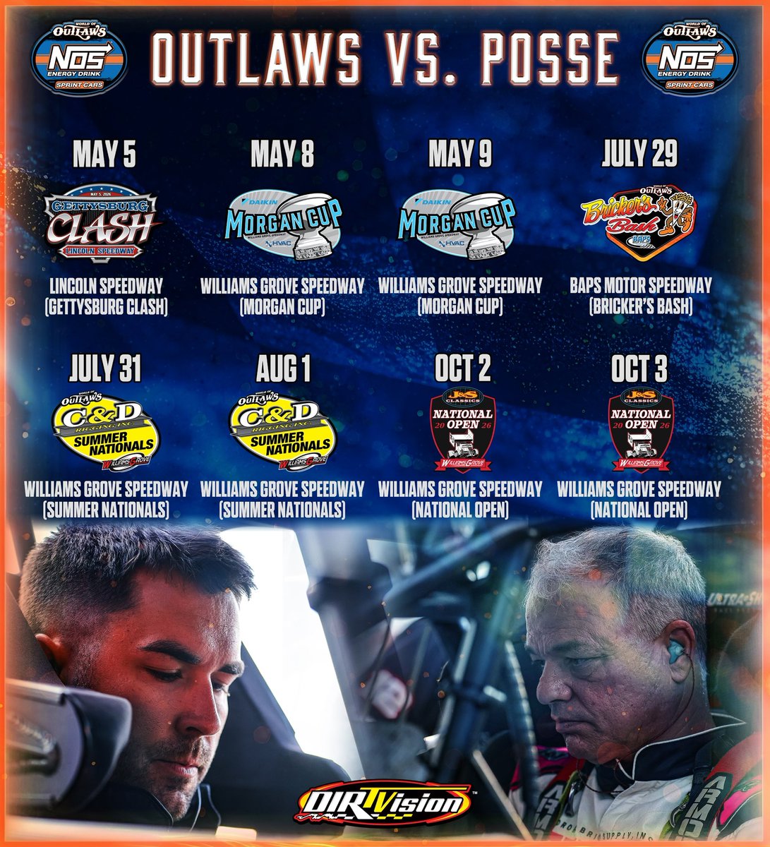 WorldofOutlaws's tweet photo. The Outlaws and PA Posse will battle 8 times in 2026, and it starts next week 🫡 https://t.co/7FSXPFwGv8
