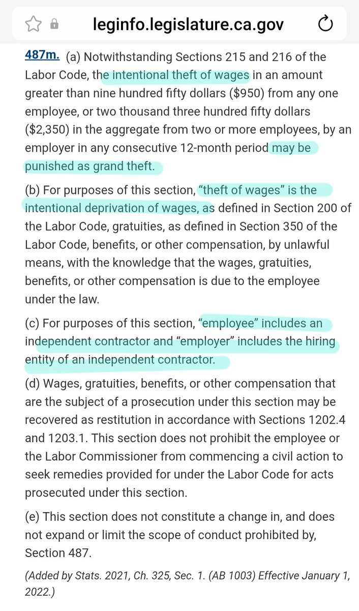 alex_behrend's tweet image. Failure to pay rightful wages in SO MANY circumstances is a #criminal offense in California

I can't speak for the rest of the state, but too many politicians in SF don't want to use massive law enforcement resources to protect all of us likely #victims of this prevalent #crime