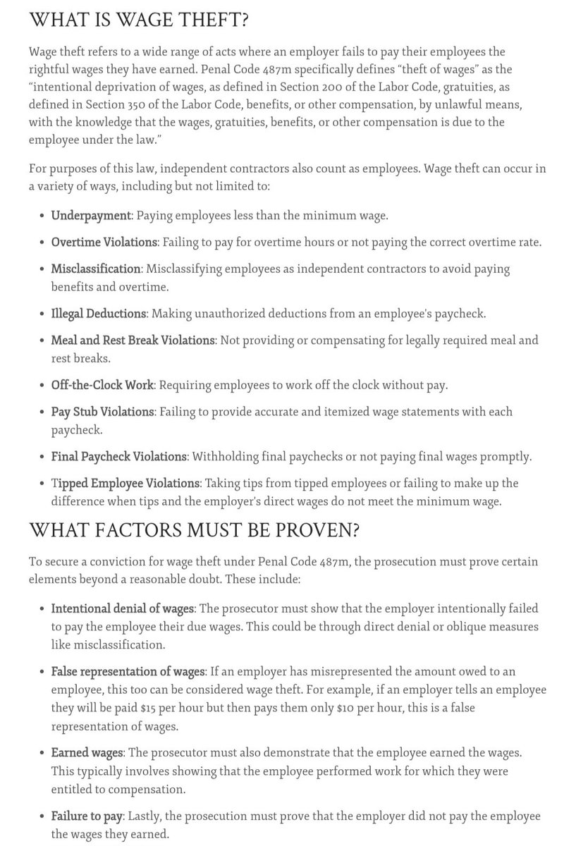 alex_behrend's tweet image. Failure to pay rightful wages in SO MANY circumstances is a #criminal offense in California

I can't speak for the rest of the state, but too many politicians in SF don't want to use massive law enforcement resources to protect all of us likely #victims of this prevalent #crime