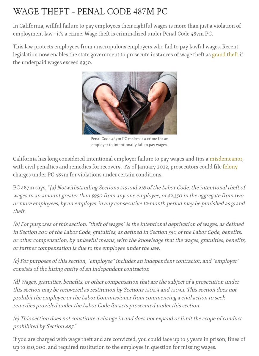 alex_behrend's tweet image. I don't know the laws in NY, but failure to pay rightful wages in MANY cases is #criminal in CA

Since NYC doesn't have a billionaire mayor like SF, maybe massive law enforcement resources can be used in NYC to protect all the likely #victims of this widespread #crime