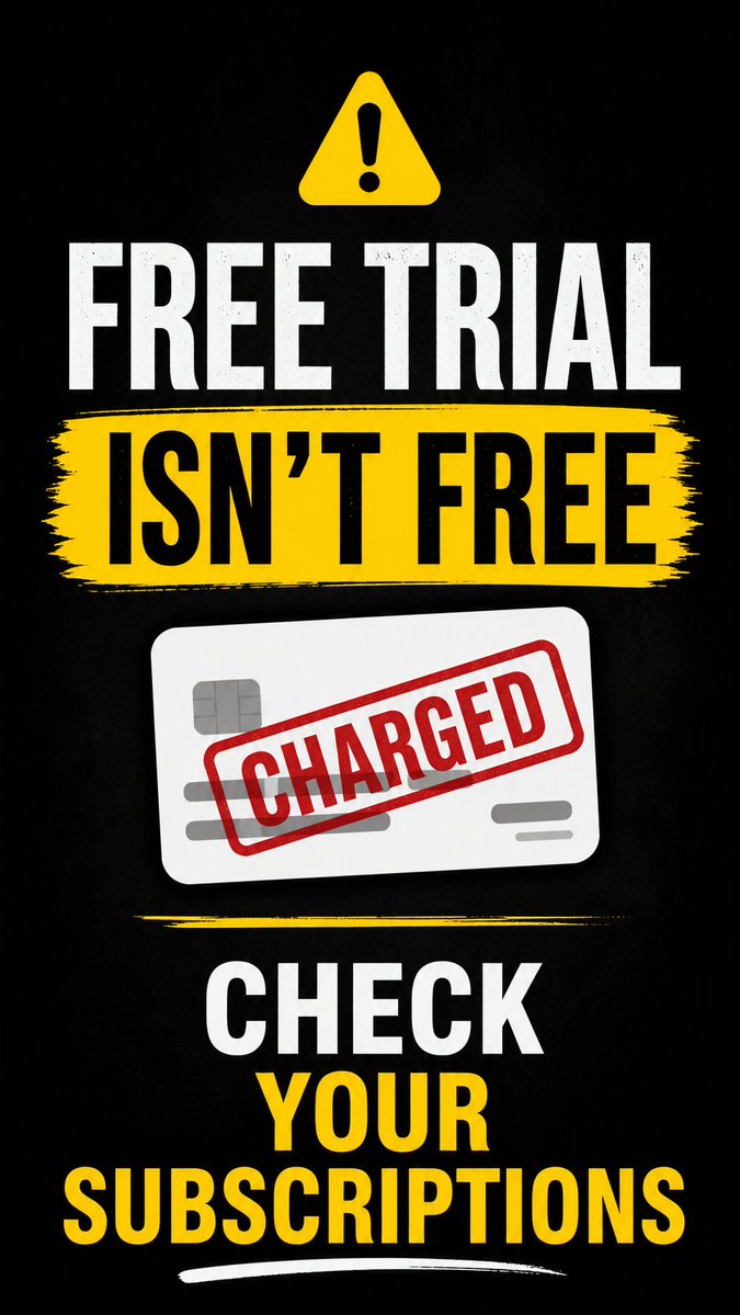 SavingsSven's tweet image. Free trial…
you cancel it…
and still get charged.

Happens way more than people think.

Check your subscriptions today.

#subscriptions #savemoney #freetrial #moneytips #budgeting