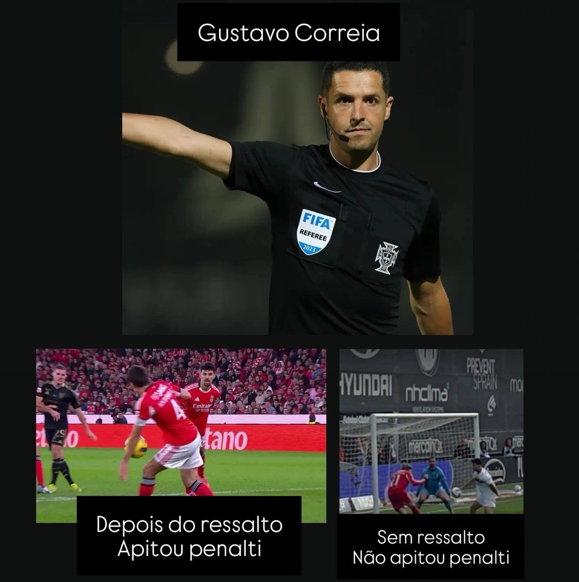 Árbitro habilidoso ☺️ 

Coincidência ou não,o Benfica estava a ganhar nos dois jogos e terminaram empatados.

Gustavo Correia