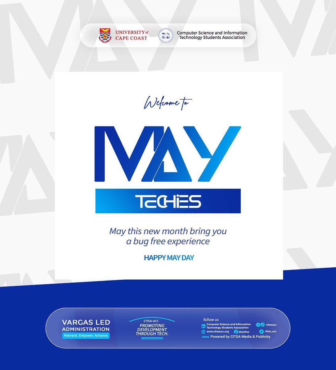 citsa_ucc's tweet image. Welcome to May! 🗓️
​We’re kicking off the month with a commitment to rebranding, empowering, and advancing through technology. Let’s make this month productive and innovation-driven.
#ADVANCE #REBRAND #EMPOWER #CITSAUCC