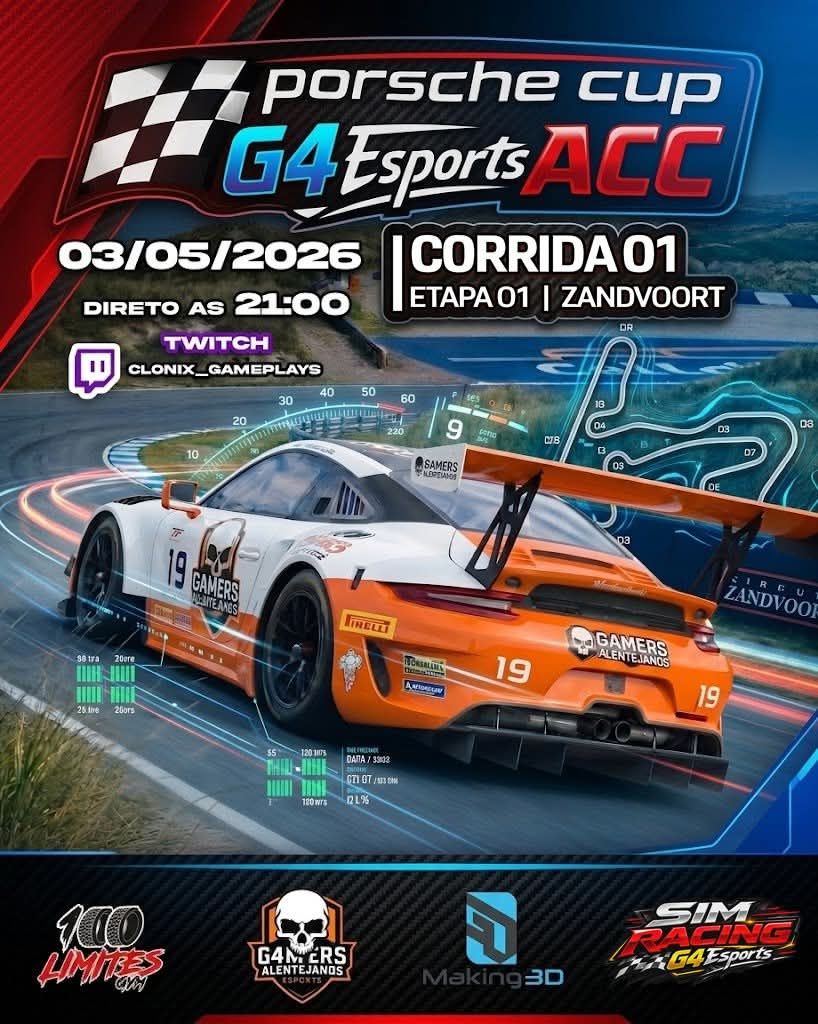CLONIXGAMES's tweet photo. COMUNICADO OFICIAL: Abertura do 2.º Campeonato Alentejano G4 Sim Racing
A jornada inaugural terá lugar já no próximo dia 3 de maio de 2026, com transmissão em direto às 21h00, em: https://t.co/HUkPmSQYGl https://t.co/tsuLbXWGZq