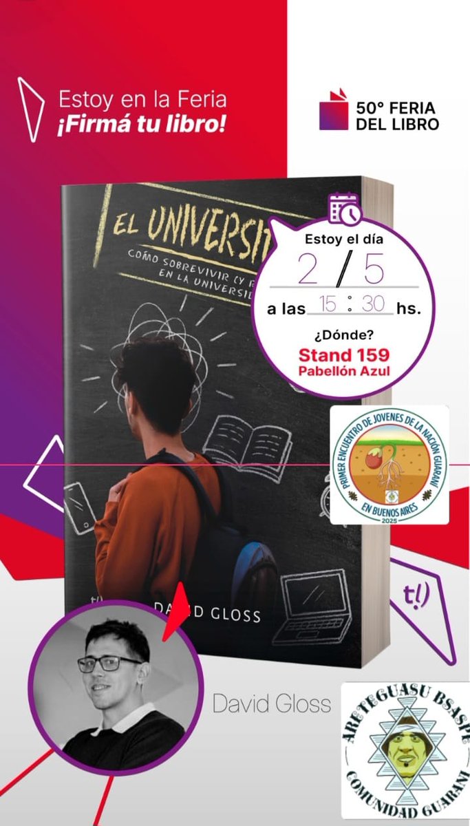 CarolinaMoises's tweet photo. Hoy un sampedreño presenta su libro 📖 en la @ferialibro_ba y es una gran alegría para #Jujuy ❣️

David Gloss nos sentimos muy orgullosos de vos, por tus logros y por la excelente persona que sos!

Los que puedan pasar, serán bienvenidos! https://t.co/DEhWLk1Fn3