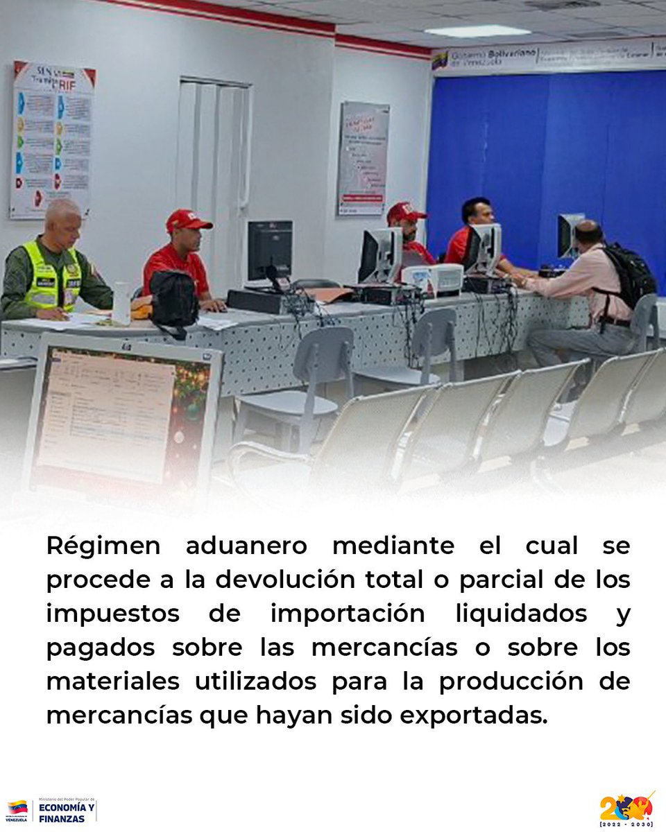 SENIAT_Oficial's tweet image. ¿Sabías qué es el Drawback? 🇻🇪❤️

Consiste en la devolución total o parcial de los impuestos de importación que fueron pagados por mercancías importadas o materiales utilizados en la producción de bienes que luego son exportados.

#Seniat #Venezuela