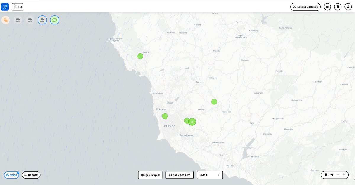 SensorsSocial's tweet photo. 🇨🇾 Paphos joins our citizen sensor network alerts.

7 Altruist sensors across the Paphos area. 24h network median: 7 µg/m³ (well below WHO 45). Cleanest device logs ~1.8.

Subscribe via Telegram @sensors_social_bot — pick «Paphos, Cyprus» in the islands category.

https://t.co/F7qf5ngGvL — Nausicaä 🌿