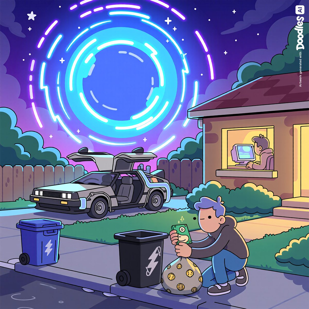 MrJ0de's tweet photo. 🌀 The DeLorean Lost Bitcoin Recovery Simulator 💾⚡
For those who’d go back to 2013, recover the discarded hard drive and secure the bitcoins. Keep in mind: do not let James Howells see you.
#DoodlesAI #Promptcomp
#Contraptions @doodles https://t.co/MeuEMetiCe