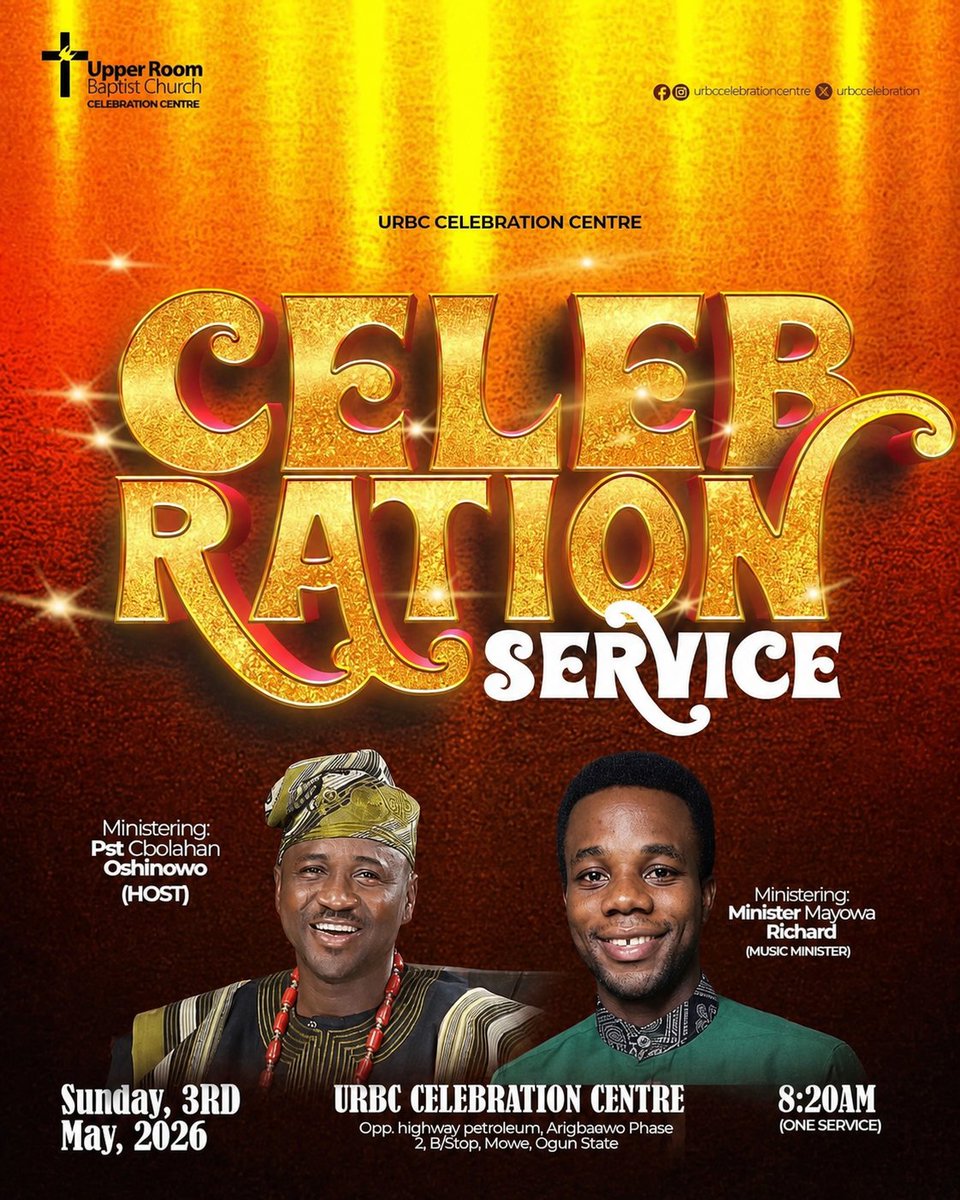 JesusVoicesCrew's tweet photo. Join us for an explosive praise break @urbccelebrationcentre celebration service tomorrow at mowe, ogun state.
You don't wanna miss the service tomorrow 
See you there 😉 https://t.co/DIXqXhR9r0