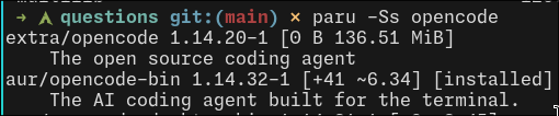 alex27273_'s tweet photo. I might be wrong, but @thdxr why is the extra/opencode repo 12 versions behind the AUR version? The opencode website says to paru -S opencode, but I got too old of a version, so I switched to the bin, and got latest?

If I'm wrong, LMK, but I already paru -Syy'd https://t.co/UJjygm9ju4