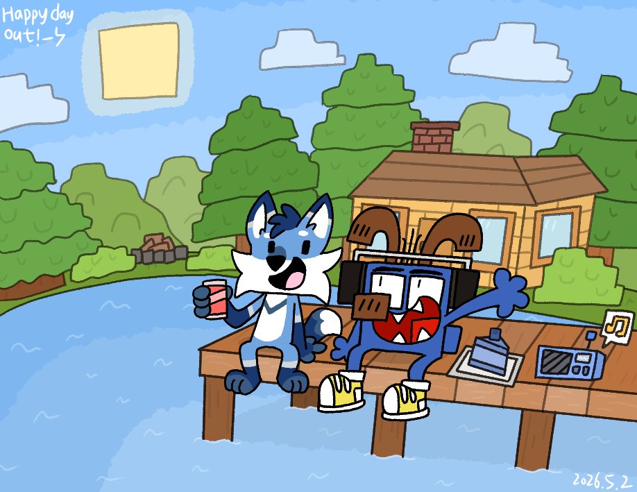 bigthyblues's tweet image. Fiz and I are having a great time along the lake cabin in the spring!
(Gift for itsfizactually on🦋!)
🦊🐶💙

#Bluesarts #fanart