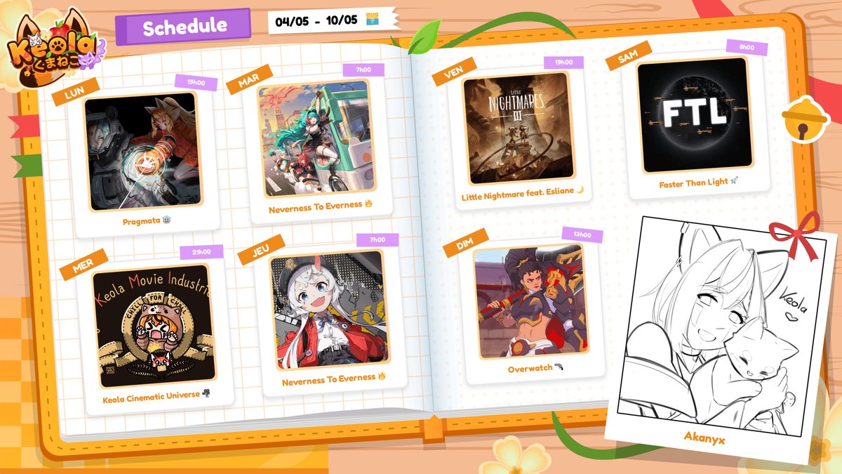 KeolaKumaneko's tweet image. Le planning de la semaine qui arrive pour mes petits esprits 👻

Vous pensez quoi du nouveau jour et horaire pour poster le planning ? 🤔

🍎Lien Twitch en Bio🍏  

#Vtuber #Vtuberfr #Twitch #Schedule #KeoLive #Games