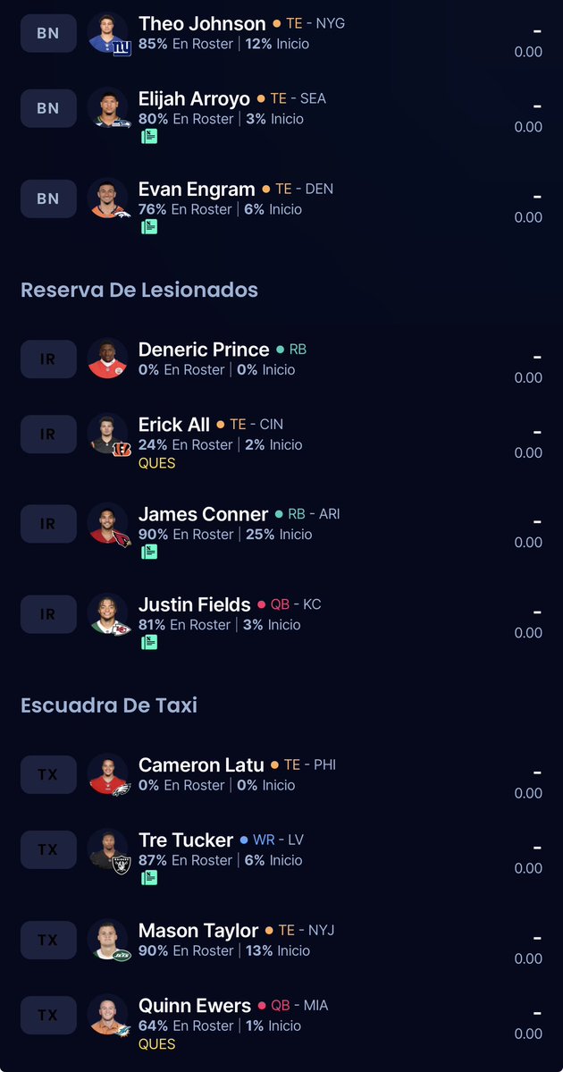ReneeFreakNFL's tweet image. 🚨 Equipo huérfano de #FantasyFootball busca nuevo dueño

Formato: Dynasty
Puntuación: PPR
Súper Flex 
Entrada: $2,500 pesos mexicanos
Posición en el Draft: 10
Nombre de liga: Freak Dynasty $2,500 (1)

Revisen bien Banca, Taxi, IR y picks 

Interesados manden DM