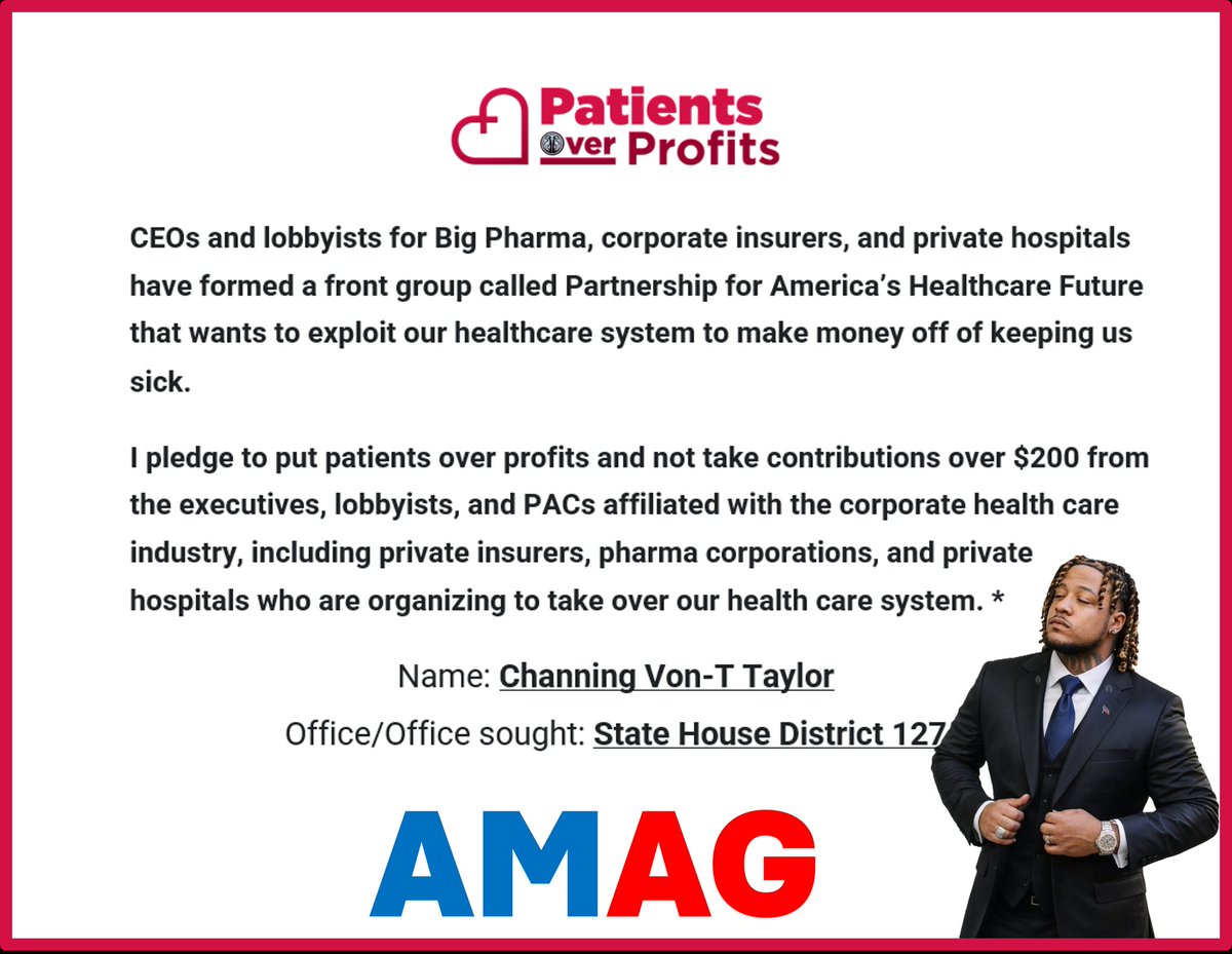 kovu1278's tweet photo. With this pledge I make a commitment to fight for your healthcare rights! I stand with
@NationalNurses to reject campaign contributions from executives, lobbyists, and PACs tied to the issues that stop Americans from getting the treatment they need!

We know that greed has allowed CEOs and lobbyists for Big Pharma, corporate insurers, and private hospitals to exploit our health care system to make money off of keeping us sick. I pledge to put patients over profits.

Healthcare is obviously a human right. I'm proud to take the pledge! As a veteran, activist, and leading AMAG= Movement Against Greed. Fighting greed, protecting children/families, veterans' issues, and community health/access is top pinnacle for me.

Let me represent your voice against establishment interests especially in a system where medical debt, insurance denials, and pharma pricing are your common pain points.

Healthcare is obviously a human right. I'm proud to take the #PatientsOverProfits pledge!

https://t.co/brQLa1gNPg
https://t.co/joyWrrnR3n