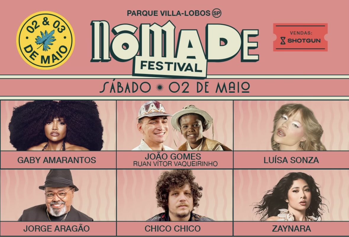 Tá rolando o Nômade Festival, em São Paulo. Hoje (02), vai rolar shows de Zaynara, Chico Chico, Jorge Aragão, Luísa Sonza, João Gomes com Ruan Victor Vaqueirinho e Gaby Amarantos. Ele está sendo transmitido ao vivo aqui: youtube.com/live/YVXgAmIC1…