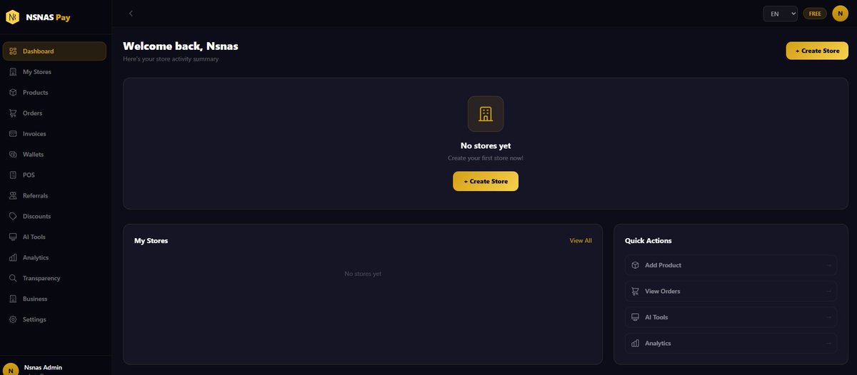 nsnascoin's tweet photo. Your merchant dashboard gives you everything:

- Store management
- Product listings
- Order tracking
- Invoice generation
- Wallet connections
- Referral program

All in one clean interface. All decentralized. https://t.co/rCpp5sAOkr