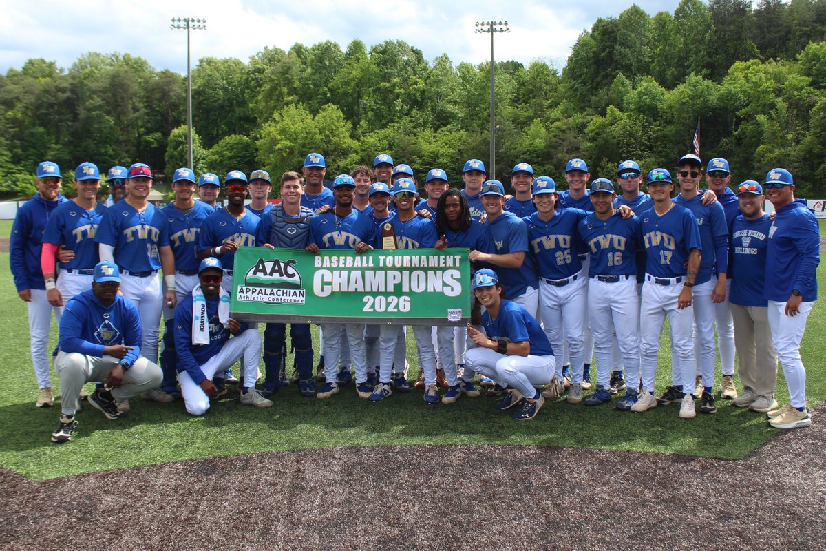 twbulldogs's tweet photo. The 2026 @AACsports Baseball Tournament Champions.... @TWU_Baseball! The team won their 17th  AAC Tournament Title with their 8-2 win over Bryan College today. This is the 24th consecutive season the program has won the AAC Regular Season or Tournament Title.
#TheRightWayToPlay https://t.co/GZw8djVOuk